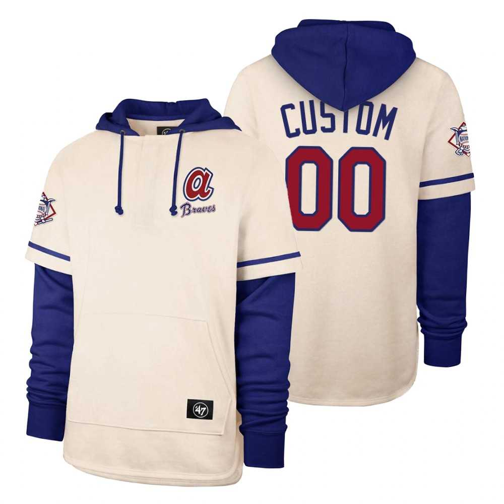 Men Atlanta Braves 00 Custom Cream 2021 Pullover Hoodie MLB Jersey
